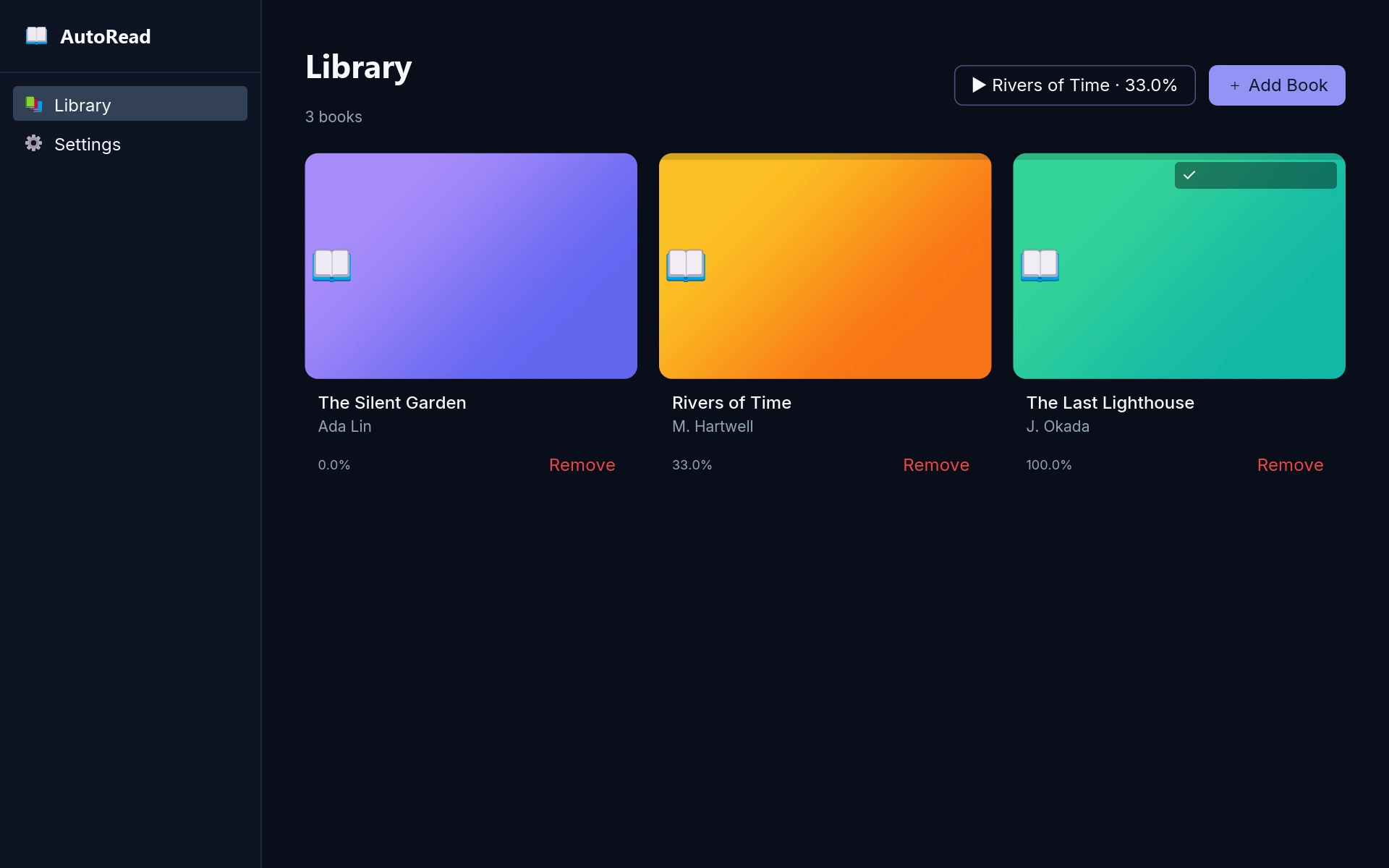 Book reader actual running interface