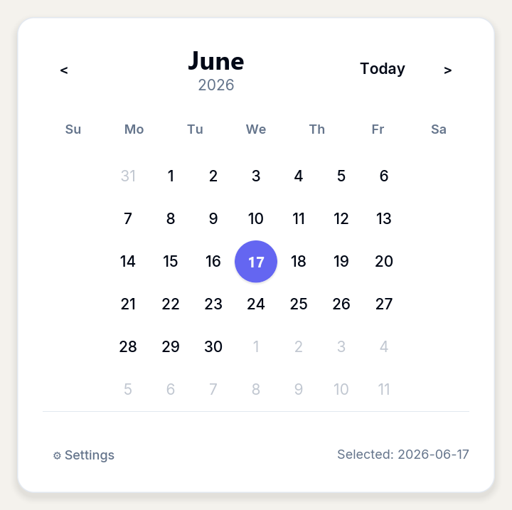 Calendar actual running interface
