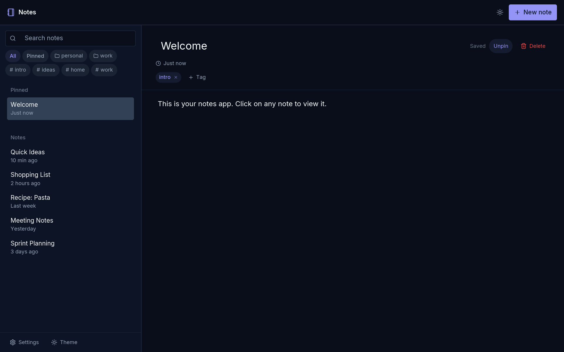 Notes actual running interface