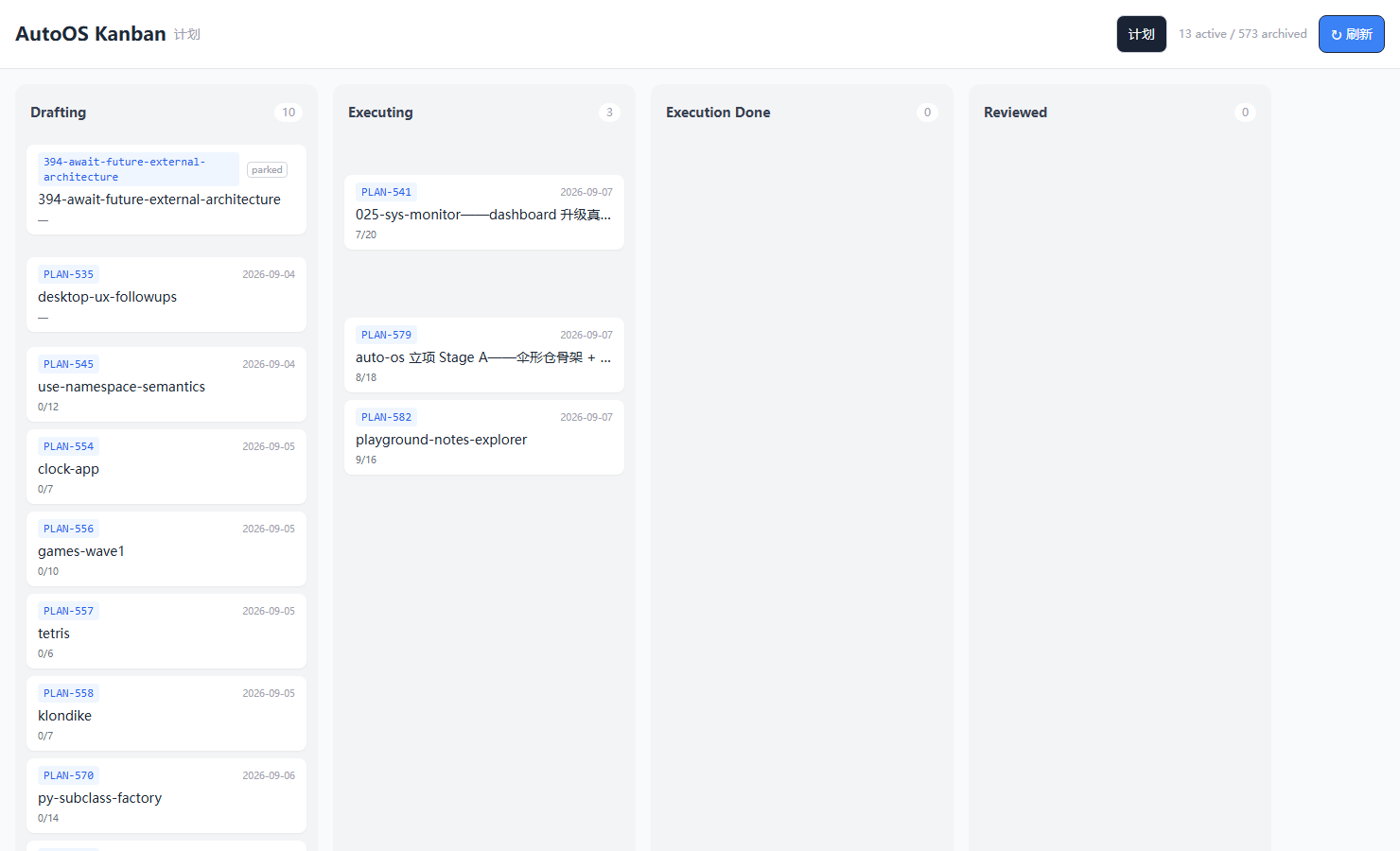 Kanban board in its Web interface